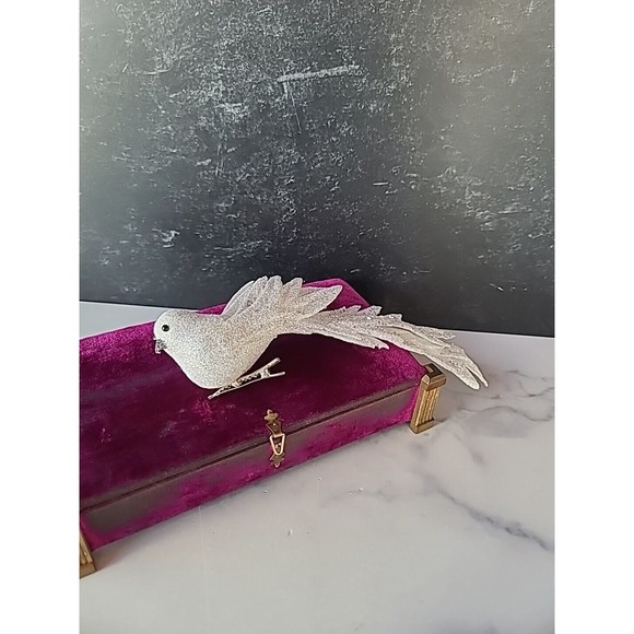 White Glitter Bird Decor - Picture 1 of 10